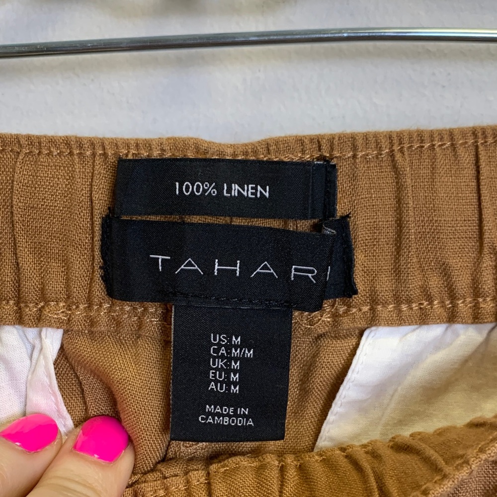 Tahari Women's Drawstring Linen-Blend Shorts in Camel Brown - Picture 2 of 5